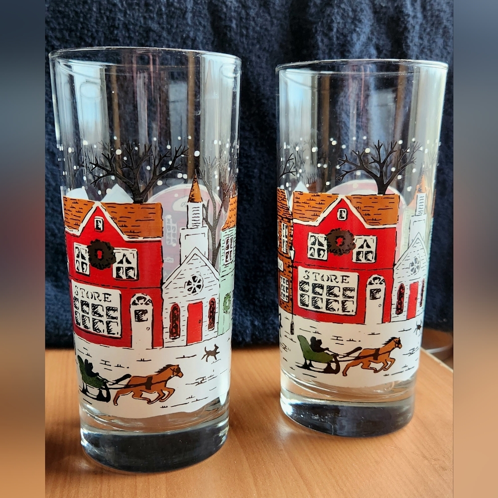 Libbey Winter Village Scene drinking glasses